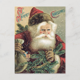 Postal Festiva Saco de juguetes de Santa Claus rama de hoja peren