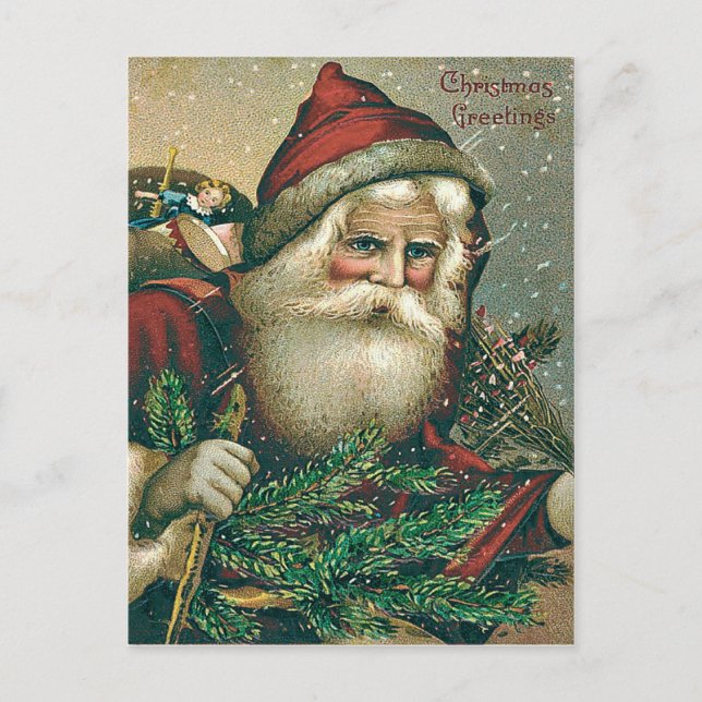 Postal Festiva Saco Evergreen de Juguetes de Santa Claus (Anverso)