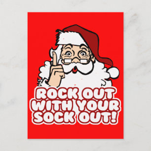 Postal Festiva Sacuda con su sock Out Santa