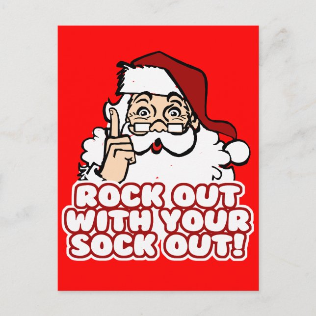 Postal Festiva Sacuda con su sock Out Santa (Anverso)