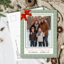 Sage Green Gingham Plaid Multi Photo Christmas