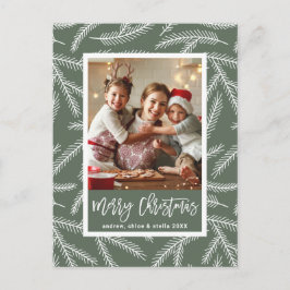 Postal Festiva Sage Green | Pine Branch Merry Christmas Photo