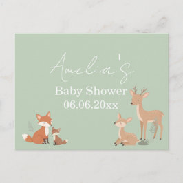 Postal Festiva Sage Green Woodland Animal Baby Shower Invitation