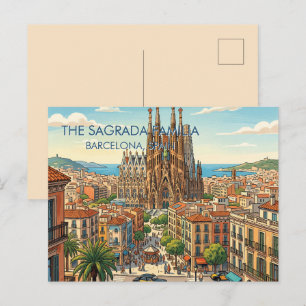 Postal Festiva Sagrada Familia Barcelona España Viaje Arte Vintag