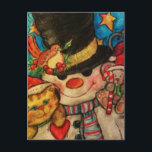 Postal Festiva Salir con Frosty - Snowman<br><div class="desc">Snowman Frosty con un amigo de gatitos y ratones. Diseño luminoso y colorido</div>