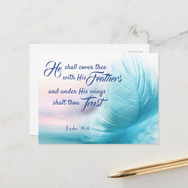 Postal Festiva Salmo 91:4 Postcard - King James Version (Anverso/Reverso In Situ)