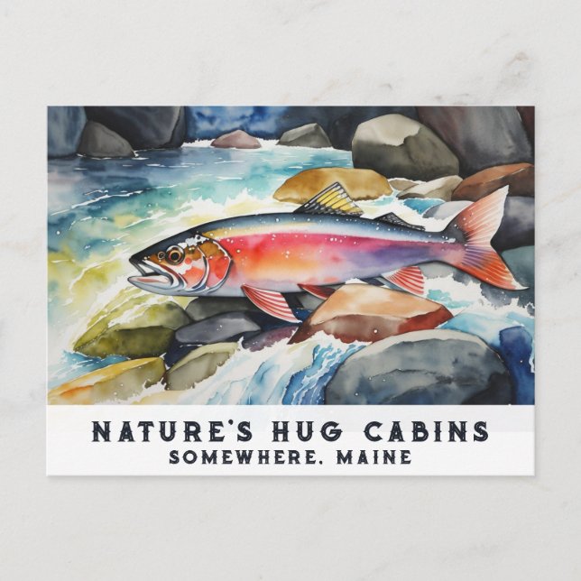 Postal Festiva *~* Salmon Fish Rocks AP49 Art Painting Maine (Anverso)