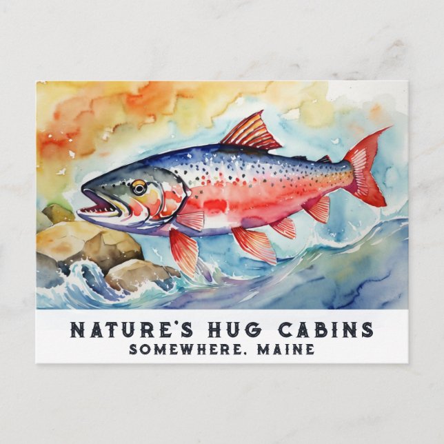 Postal Festiva *~* Salmon Fish Rocks AP49 Artsy Painting Maine (Anverso)