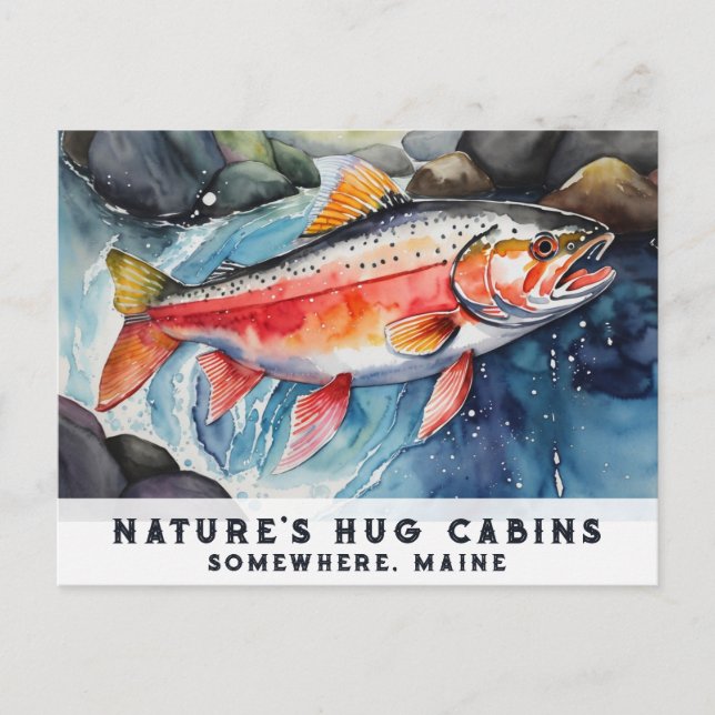 Postal Festiva *~* Salmón Pescado Natación AP49 Pintado Maine (Anverso)