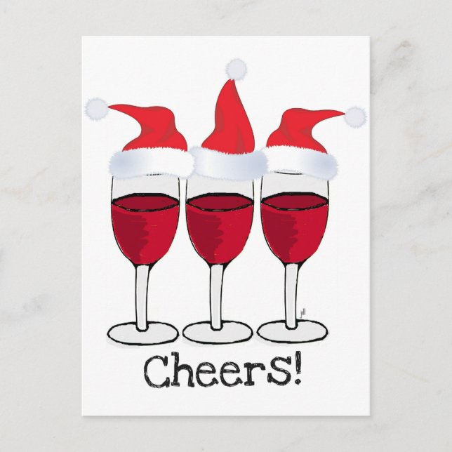POSTAL FESTIVA SALUD! IMPRIMIR VINO ROJO Y GORRAS NAVIDADES (Anverso)