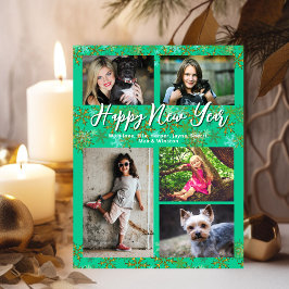 Postal Festiva Saludo de Año Nuevo Turquesa Collage de fotos Fami