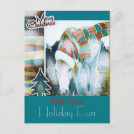 Postal Festiva Saludo de arte único en Highland Pony Santa Holida