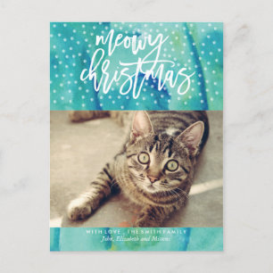 Postal Festiva Saludo de feriado de Mascota verde "Navidades Meow