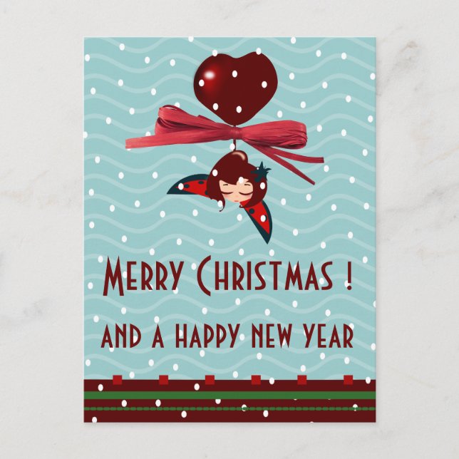 Postal Festiva saludo de ladybug kawaii xmas (Anverso)