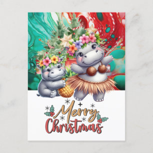 Postal Festiva Saludo de los Navidades de Hippo Hawaii