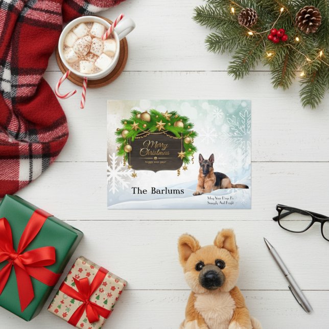 Postal Festiva Saludo de los Navidades personalizados del Pastor  (German Shepherd Personalized Christmas Greeting Holiday Postcard)