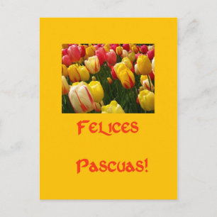 Postal Festiva saludo de Pascua amarillo de tulipanes mixtos en e