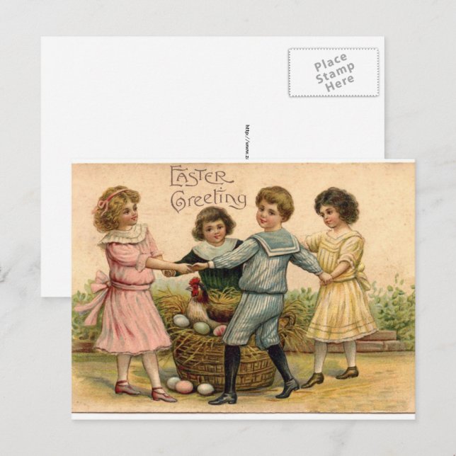 Postal Festiva Saludo de Pascua Vintage (Anverso / Reverso)