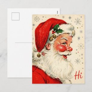 Postal Festiva Saludo de perfil de Santa del medio siglo retro