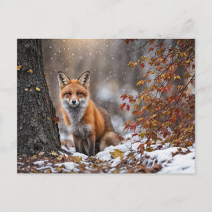 Postal Festiva Saludo de Temporada Navideña Zorro y Nieve