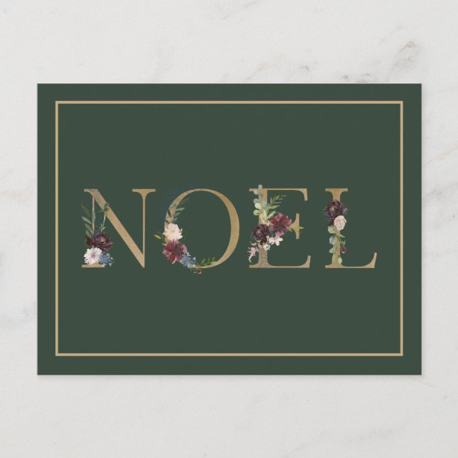 Postal Festiva Saludo de vacaciones de Noel Floral Text (Anverso)