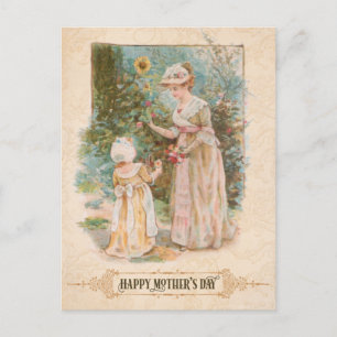 Postal Festiva Saludo del Día de la Madre e Hijo Vintage con el D