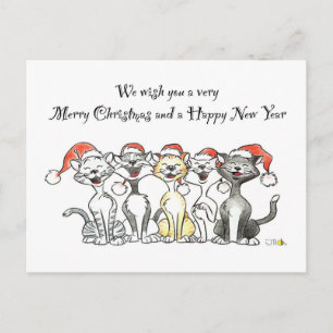 Postal Festiva Saludo festivo para gatos de navidades