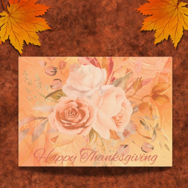 Postal Festiva Saludo floral único de Acción de Gracias (A pretty postcard with a soft floral Thanksgiving theme.)