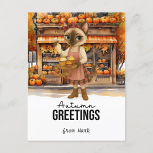 Postal Festiva Saludo otoñal de la panadería Cat Lovers