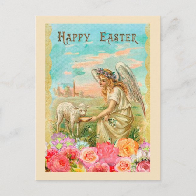 Postal Festiva Saludo vintage de Pascua (Anverso)