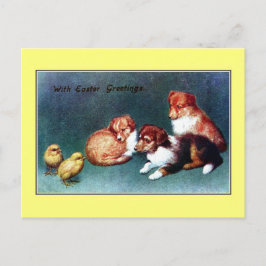 Postal Festiva Saludos 1906 de Pascua del vintage; perritos del