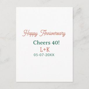 Postal Festiva Saludos 40 feliz aniversario nombre fecha verde na