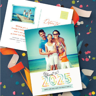 Postal Festiva Saludos a la foto de Año Nuevo feliz de las franja