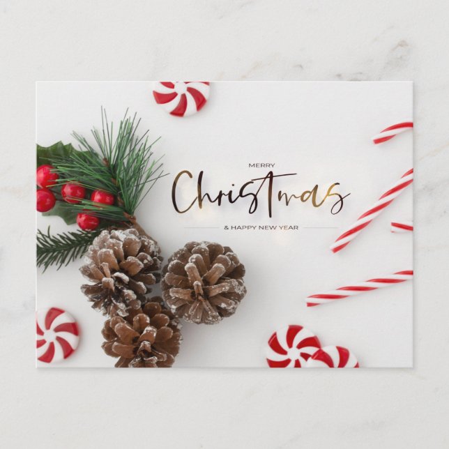 Postal Festiva Saludos a Pine Cone y Candy Cane (Anverso)