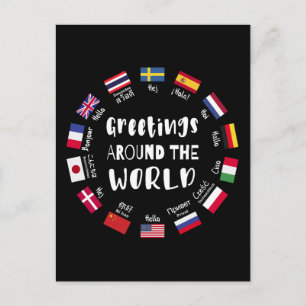 Postal Festiva Saludos alrededor del mundo - Hola en todos los id