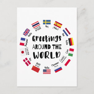 Postal Festiva Saludos alrededor del mundo, Hola en todos los idi