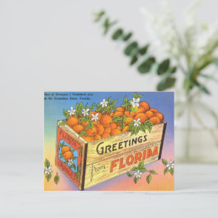 Postal Festiva Saludos antiguos de Florida Citrus Fruit