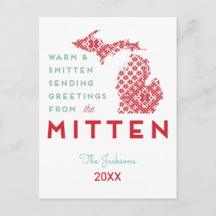 Postal Festiva Saludos cálidos y cordiales del Mitten MI