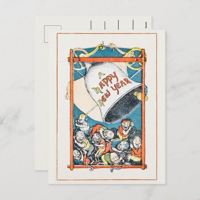 Postal Festiva Saludos de Año Nuevo Vintage (Anverso / Reverso)