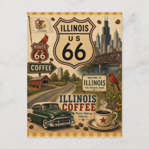 Postal Festiva Saludos de café festivos de la ruta 66 de Illinois