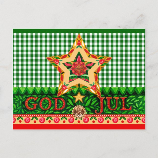 Postal Festiva Saludos de Dios Jul de los Navidades escandinavos (Anverso)