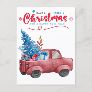 Postal Festiva Saludos de feriados de camionetas de Navidades roj
