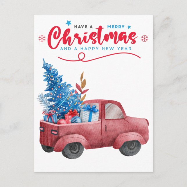 Postal Festiva Saludos de feriados de camionetas de Navidades roj (Anverso)