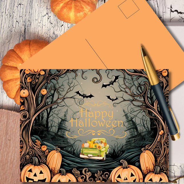 Postal Festiva Saludos de Halloween encantados de época (Subido por el creador)