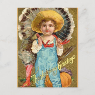 Postal Festiva Saludos de la acción de gracias del vintage