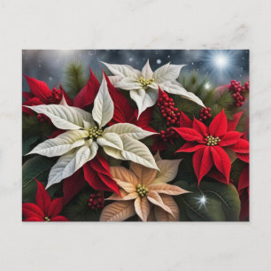 Postal Festiva Saludos de la temporada de Poinsettia