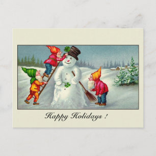 Postal Festiva Saludos de la temporada de snowman de los gnomos v