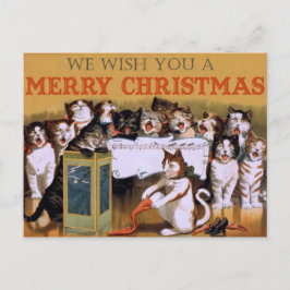 Postal Festiva Saludos de Navidades de gatos canto vintage
