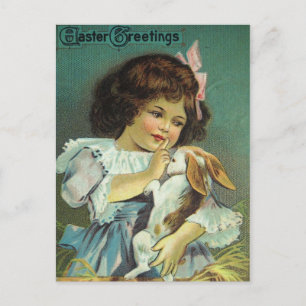 Postal Festiva Saludos de Pascua Chica Baby Bunny Naughty