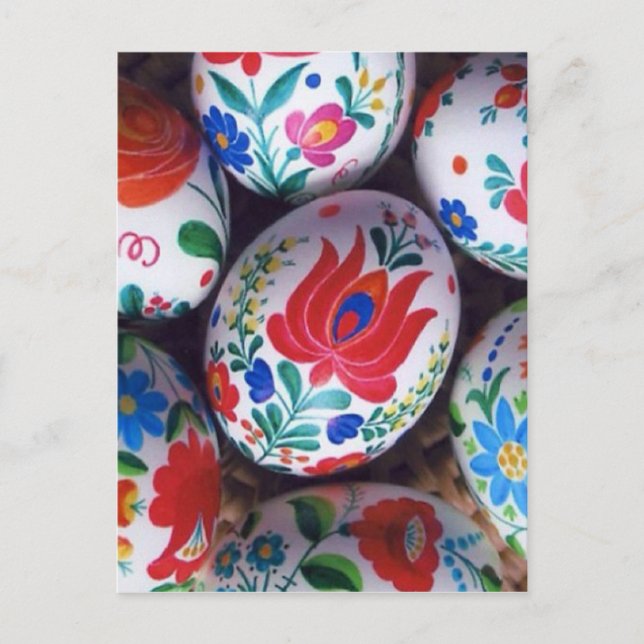 Postal Festiva Saludos de Pascua huevos de kalocsai (Anverso)
